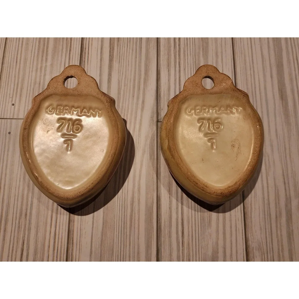 Mid Century Modern Heart Shaped Wall Pocket Vase Germany #716 Brown Tan Tone Set